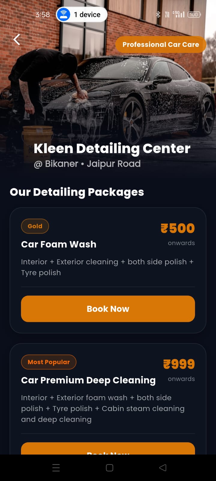 Kleen App Combos Screen